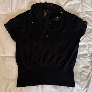 Apostrophe Black Sequin Trim Blouse